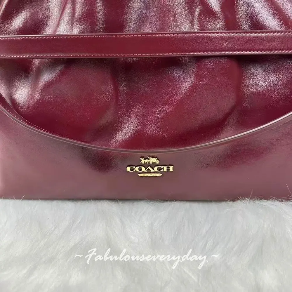 Coach Evelyn Shoulder Bag In Leather/Gold/Dark Wine CCZ79 NWT